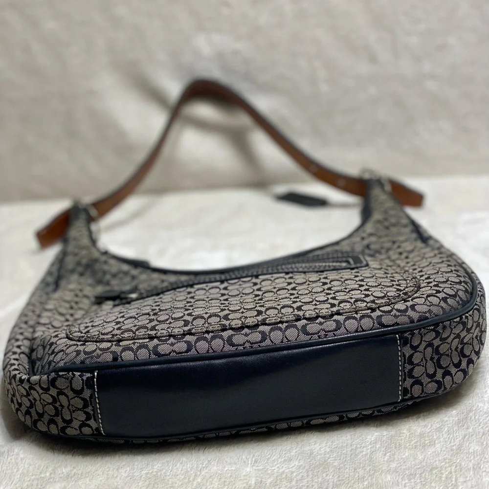 Coach Signature Jacquard Hobo in Black and Tan